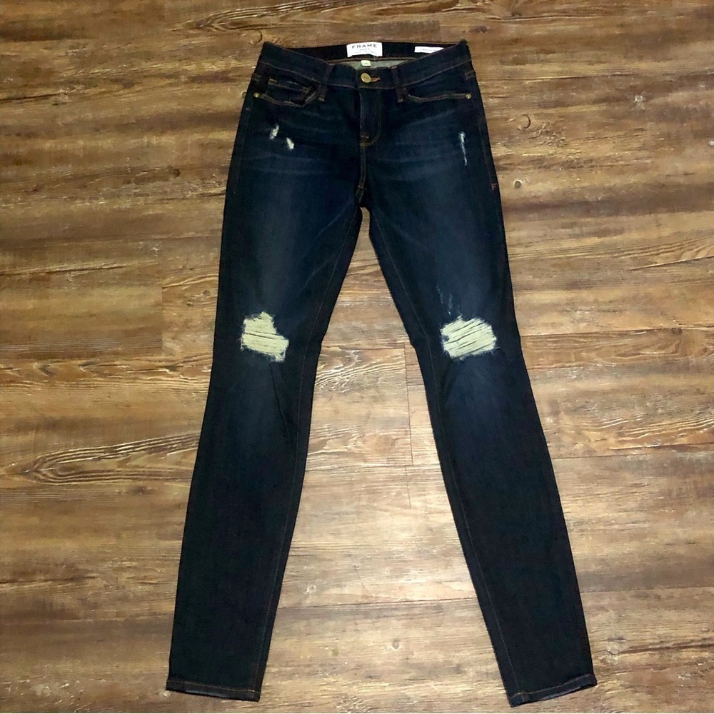 Frame Jeans Women's 26 Le Skinny de Jeanne Distressed Denim in Pembridge Grove